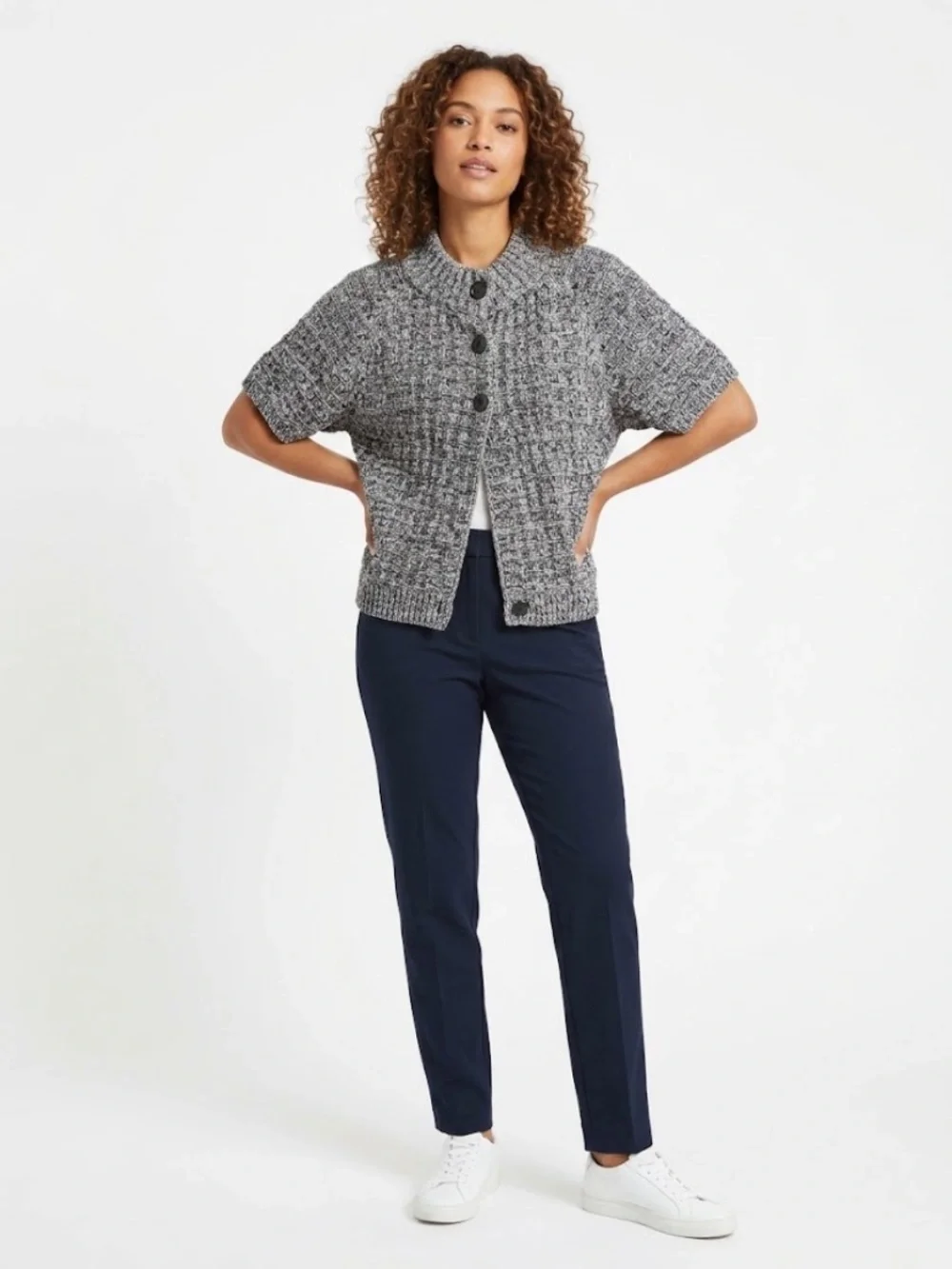 Sonoma Marled Gray Short-Sleeve Chunky Knit Cardigan
